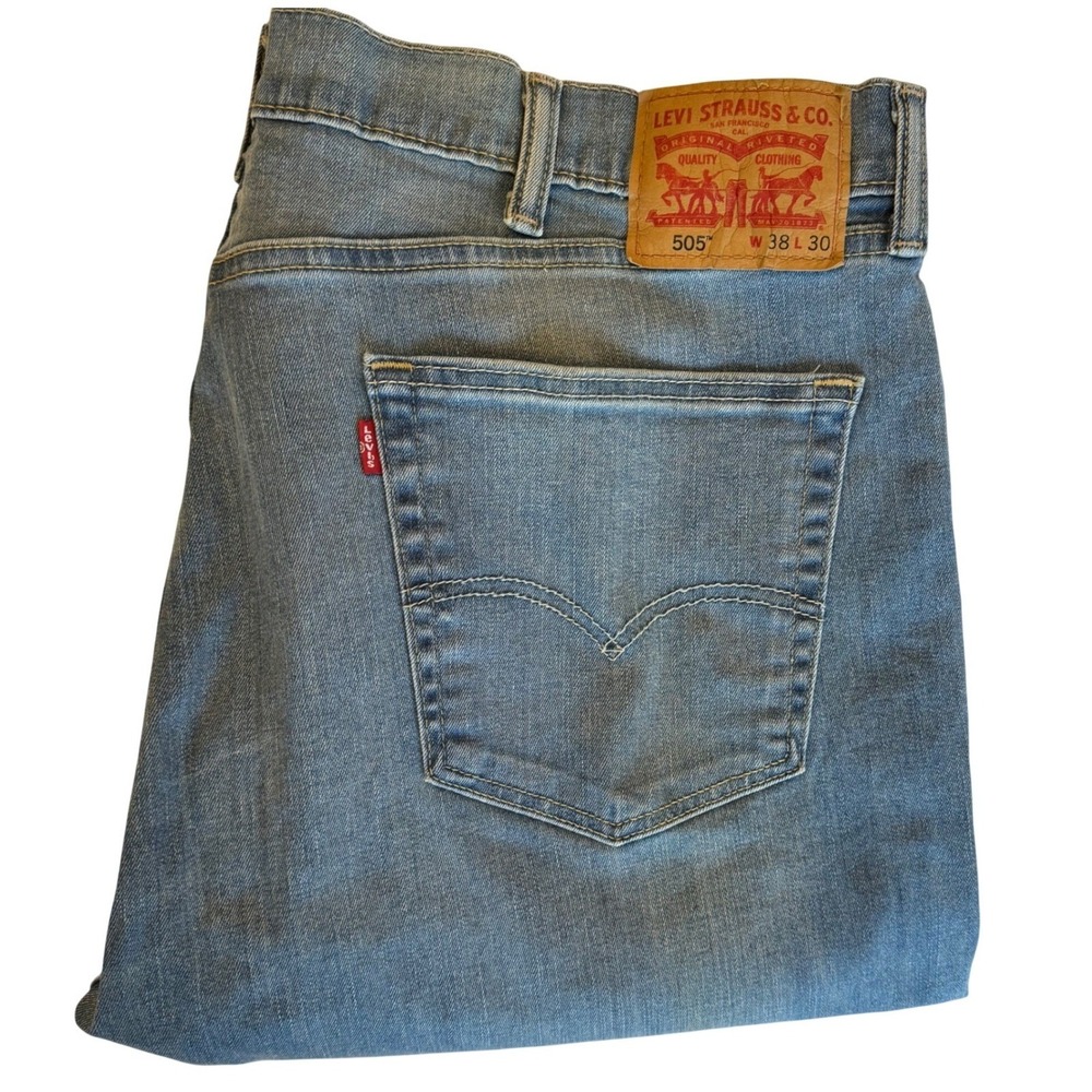 Levi's 505 Mens Jeans 38X30 Light Wash Straight Fit‎ Denim Stretch